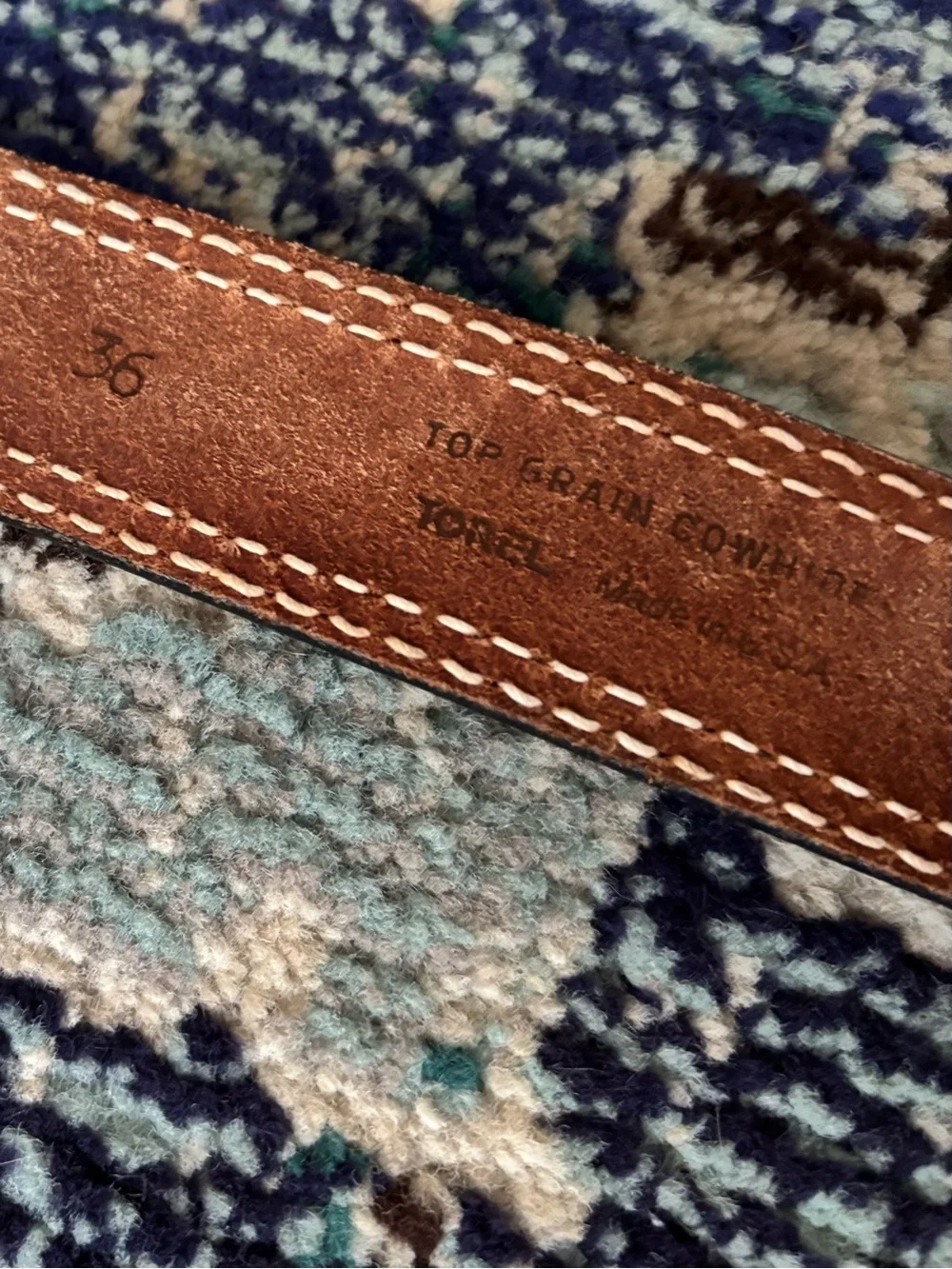 Men’s Size 36 Top Grain Cowhide Tooled Leather Western Cowboy Belt